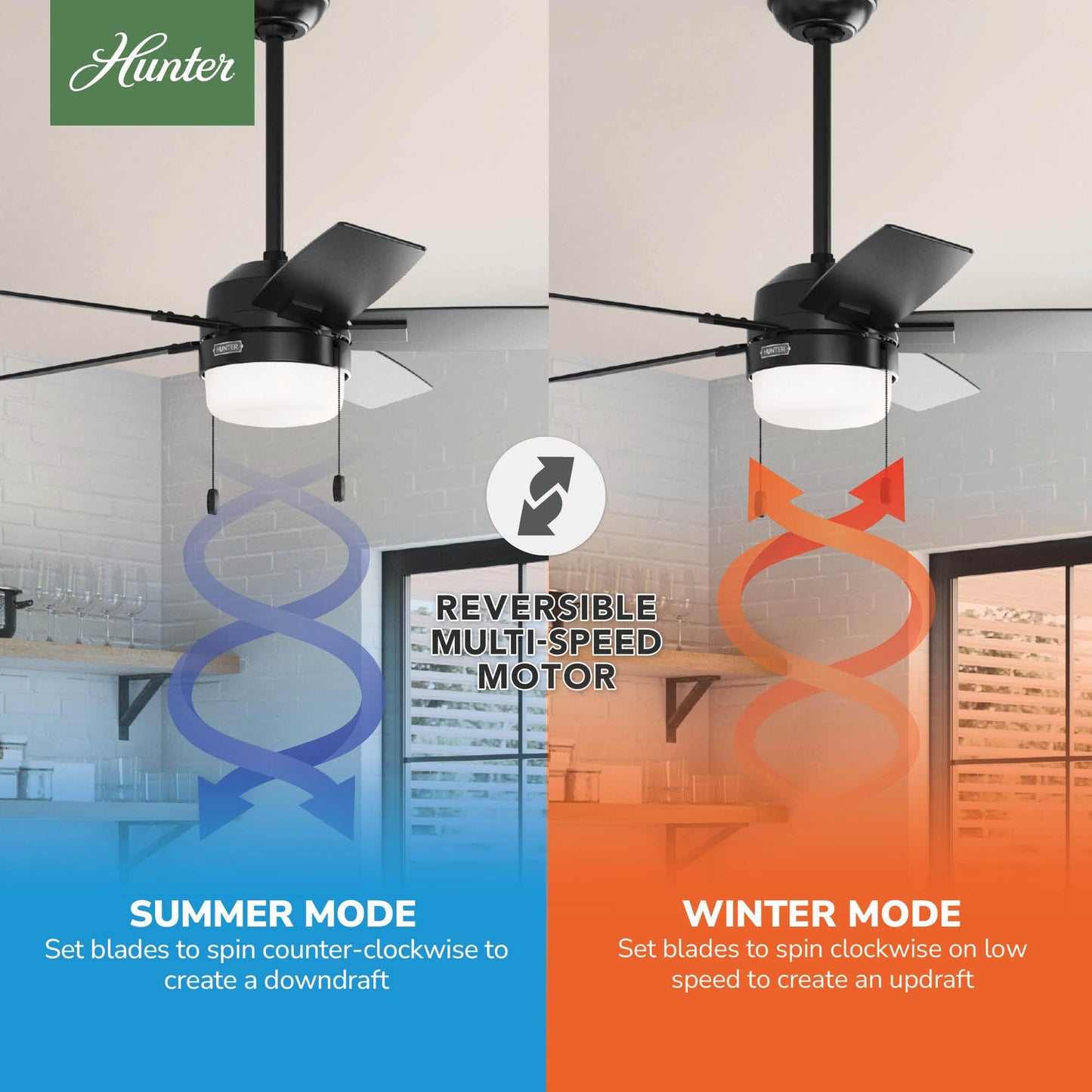 Hunter Anisten, Indoor, Ceiling Fan, with LED Light, 44 inch, Matte Black