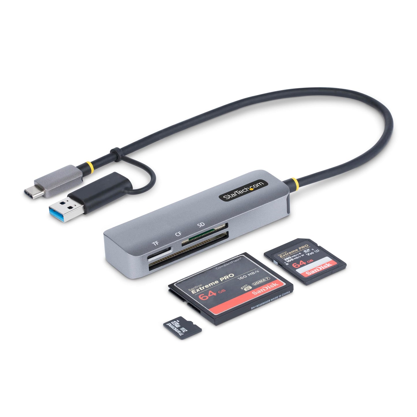 StarTech USB 3.0 Multi-Media Memory Card Reader, SD/microSD/CompactFlash, USB-C External Card Reader with USB-A Adapter