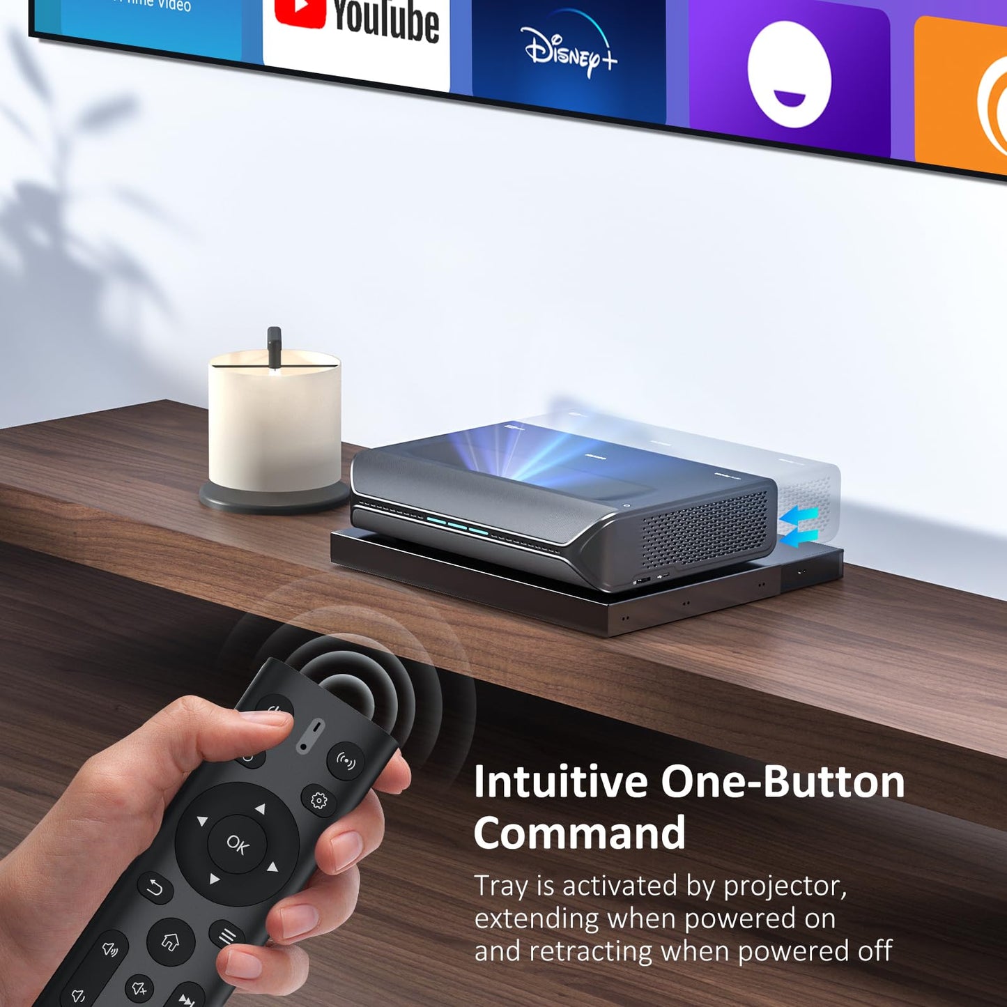 NexiGo AS200 Motorized Sliding Tray for Ultra Short Throw (UST) Projector, Extend Up to 150 Inch Picture, Auto Retractable Tray Telescopic Design