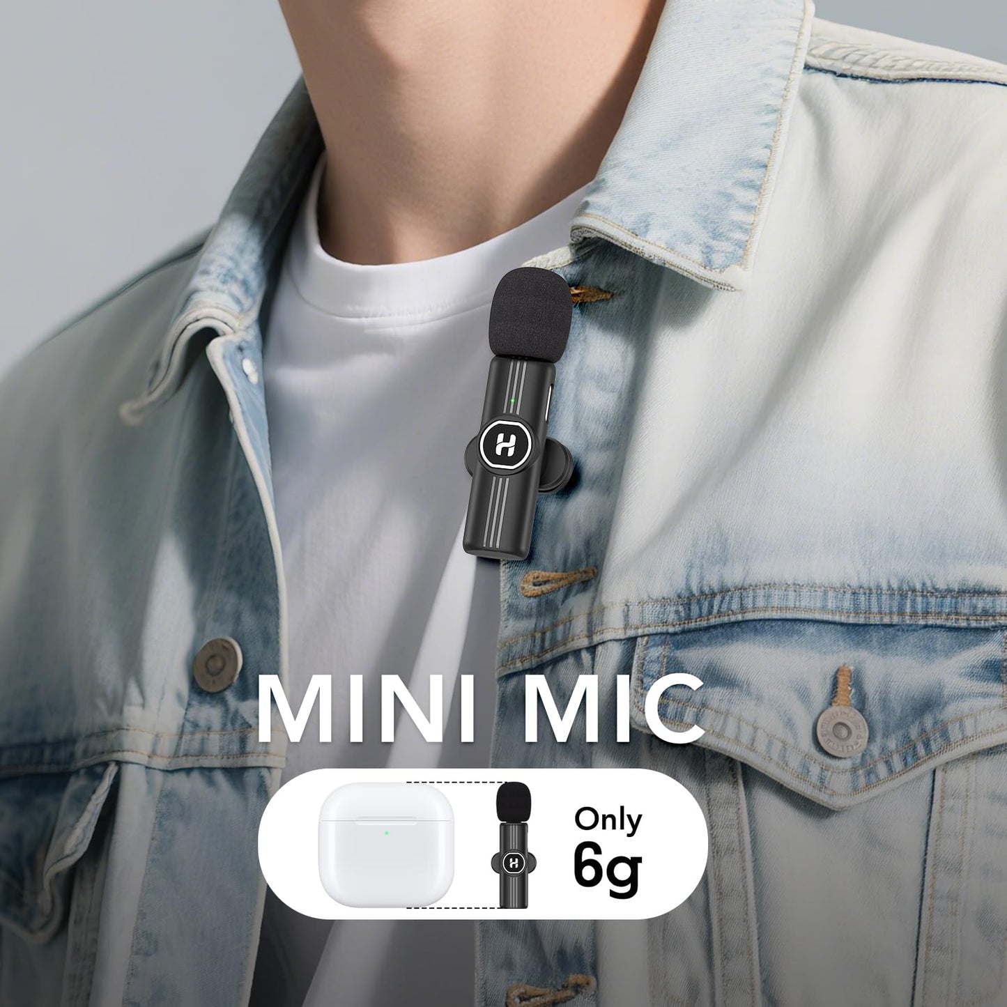 HEHOTTC Mini Wireless Lavalier Microphone for iPhone, iPad, Android Phone - Noise Reduction Lapel USB C Bluetooth Mic for Recording, Clip on Omni Lav