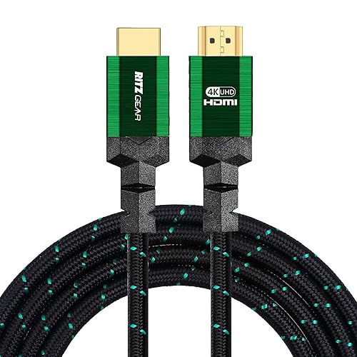 Ritz Gear 4K HDMI 2.0 Cable 3 ft. 18 Gbps Ultra High Speed Braided Nylon Cord & Gold Connectors - 4K@60Hz/UHD/3D/2160p/1080p/ARC & Ethernet.