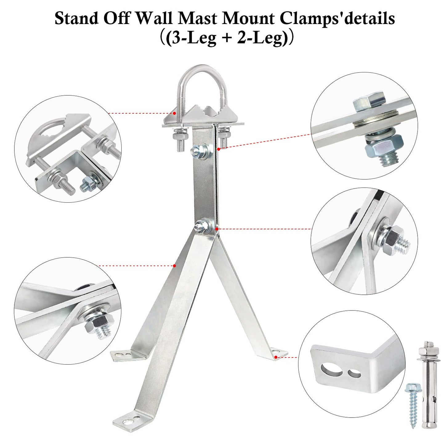 XRDS-RF Antenna Wall Mount 12 Inch Heavy-Duty Stand Off Wall Mast Mount Windproof Antenna Mounting Bracket (2-Leg + 3-Leg)