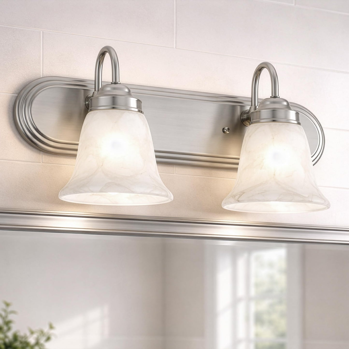 Elk Home Homestead Bathroom Vanity Light, 2-Light Traditional Fixture, Brushed Nickel with Alabaster Glass Shade, 18 Inch Wide