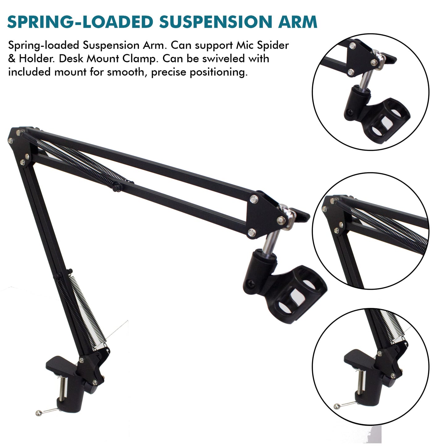 Technical Pro Premium Microphone Arm with Desk Mount, Mic Holder, Fully Height Adjustable Crane Arm for Podcast, Video, Gaming, Radio, Studio Sound