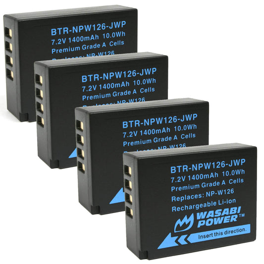 Wasabi Power Battery (4-Pack) for Fujifilm NP-W126 & FinePix HS33EXR, HS50EXR, X-T100, X-T200, X100F, X100V, X-A10, X-E2S, X-E3, X-E4, X-Pro2, X-Pro3