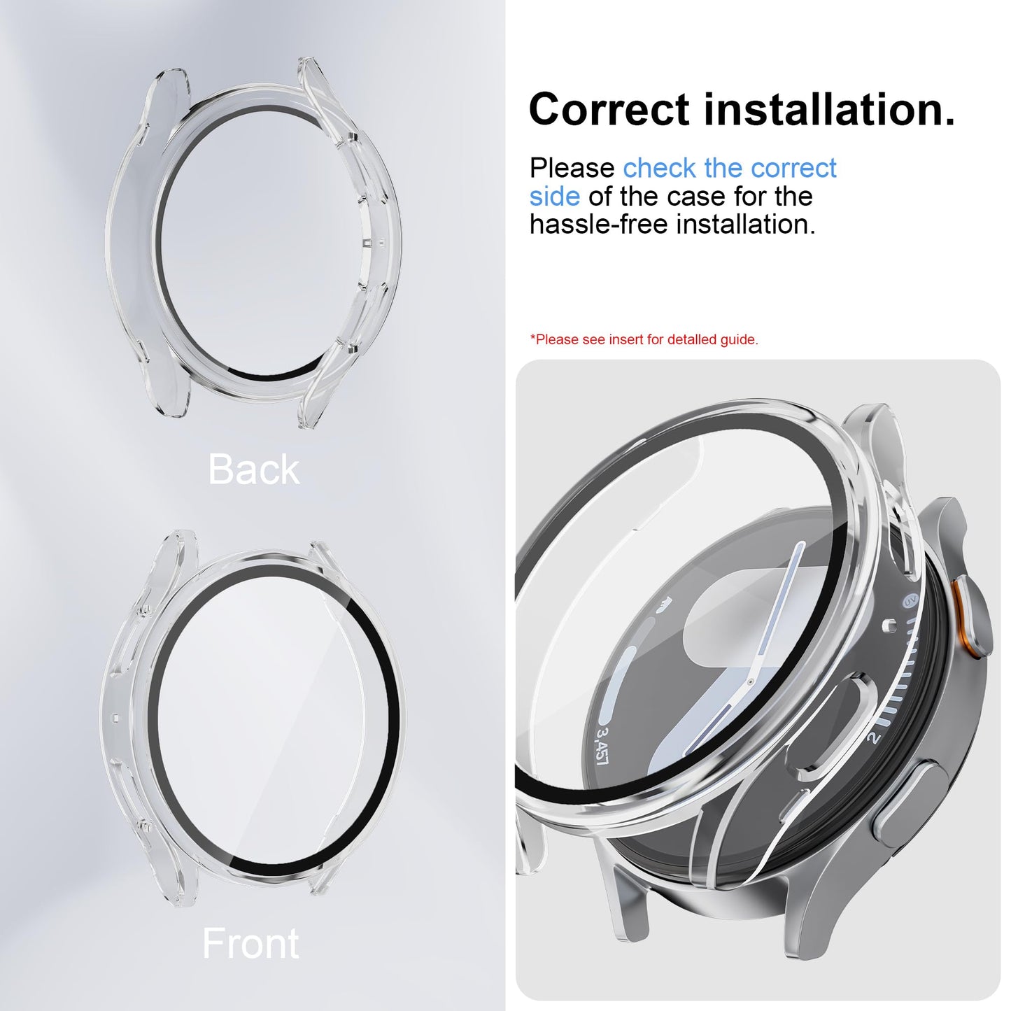 2 Pack Case With Tempered Glass for Samsung Galaxy Watch 7 Screen Protector 44mm Men Women,Hard PC Overall Protection Anti-Slip Scratch-Resistant