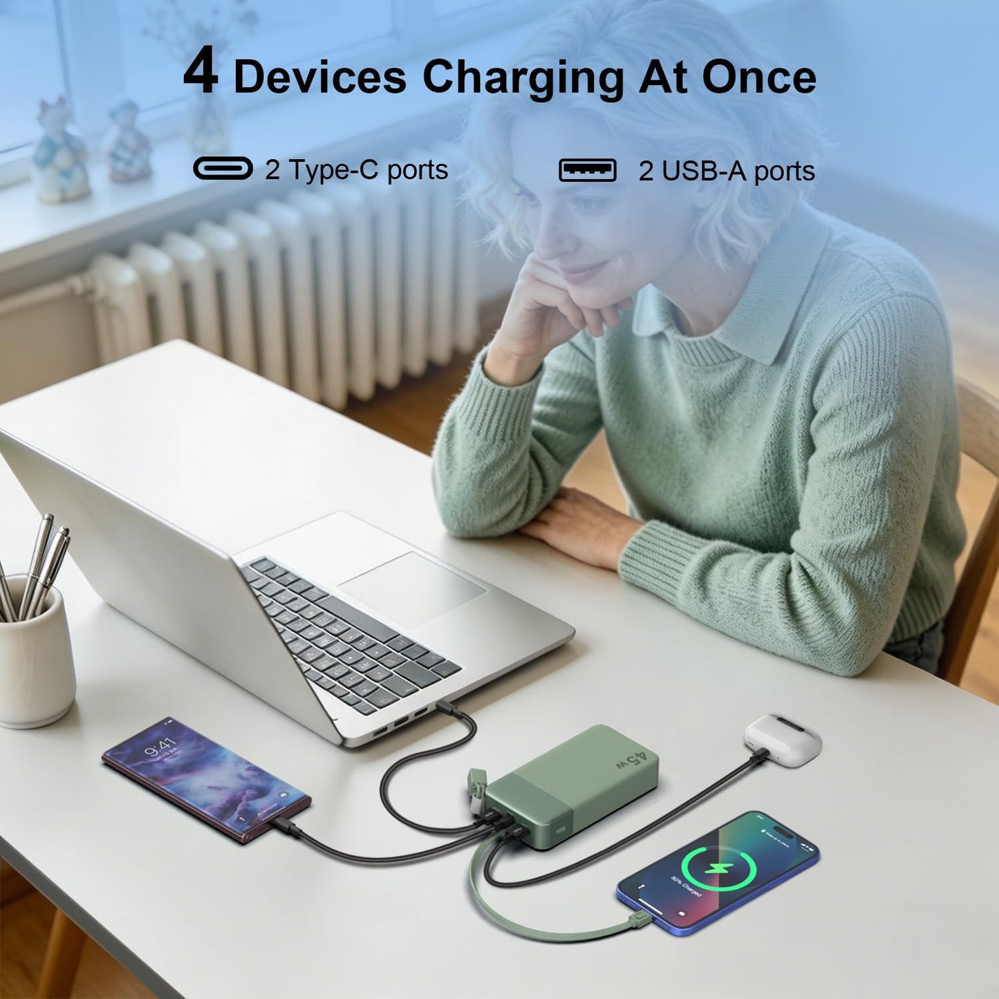 NOBIS Portable Charger 20000mAh 45W Power Bank w/Detachable Cable