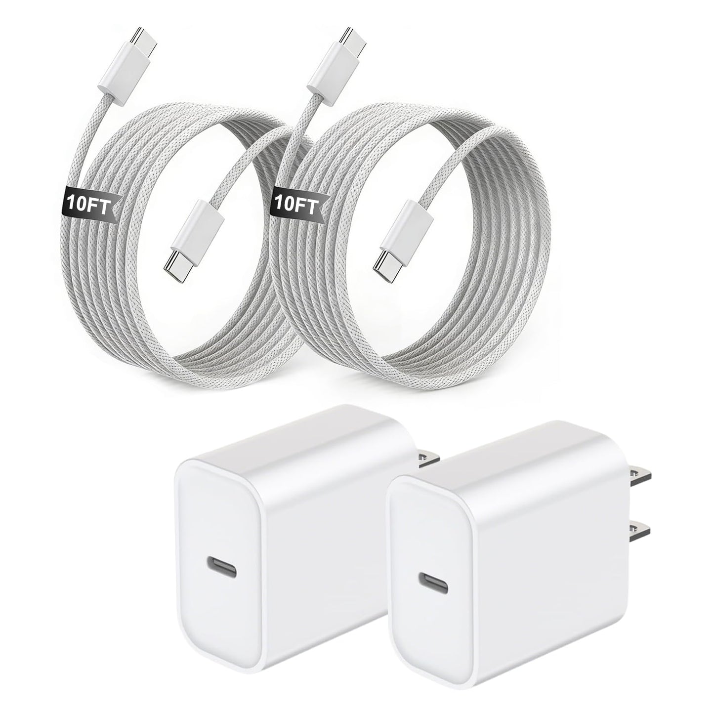 iPhone Charger Fast Charging,[Apple MFi Certified]2Pack USB C Wall Charger Block iPhone Charger 10FT USB C to C Woven Cable for iPhone 17E/17