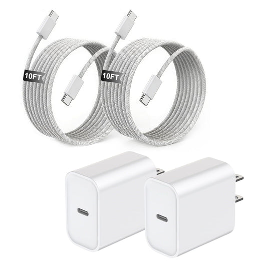 iPhone Charger Fast Charging,[Apple MFi Certified]2Pack USB C Wall Charger Block iPhone Charger 10FT USB C to C Woven Cable for iPhone 17E/17