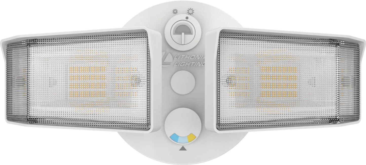 Lithonia Lighting HomeGuard 2-Light LED Outdoor Flood Lights, Outdoor LED Lights, Dusk to Dawn Sensor, Adjustable Lumens, Selectable Color, Square