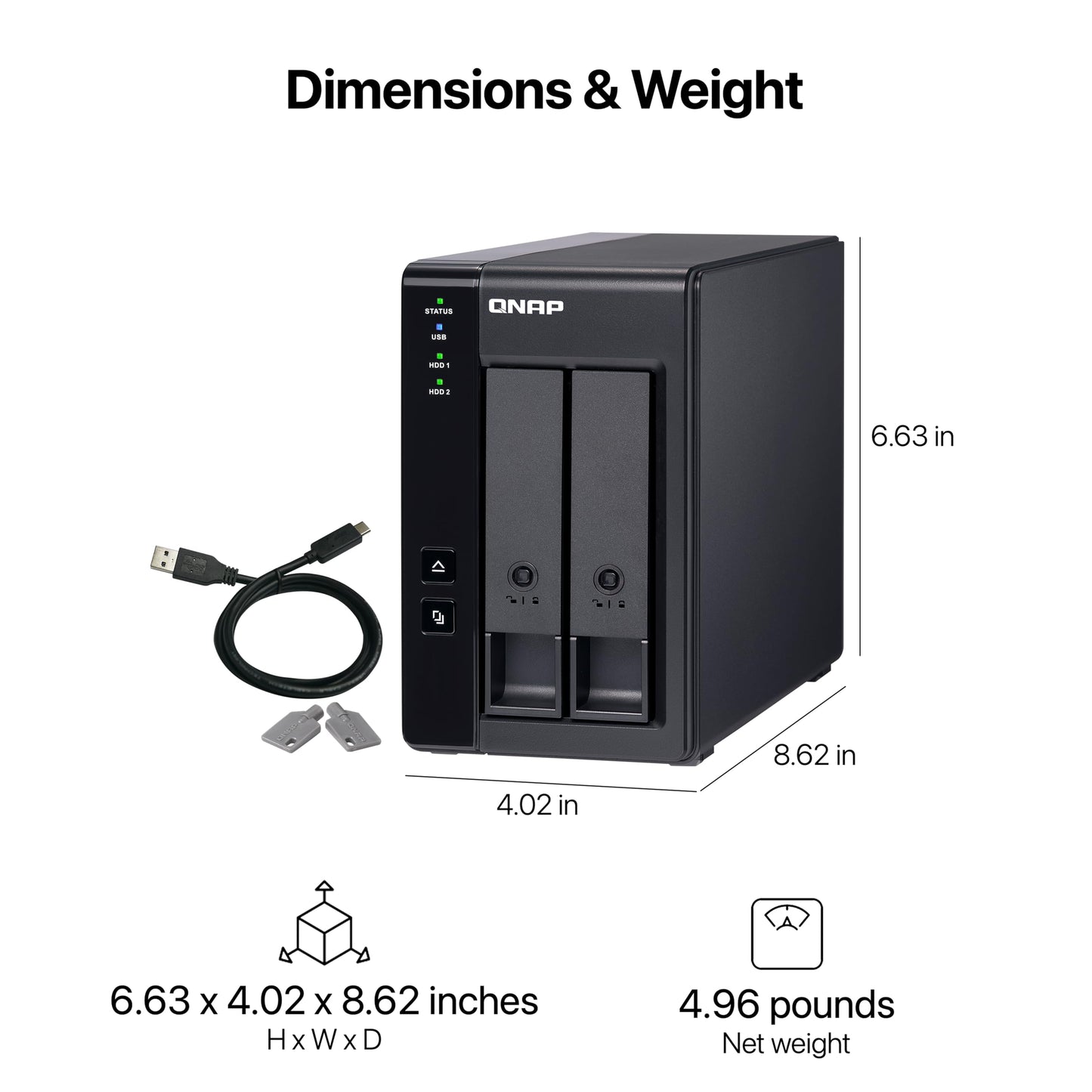 QNAP TR-002-A-US 2 Bay USB Type-C Direct Attached Storage (DAS) with Hardware RAID (Diskless)