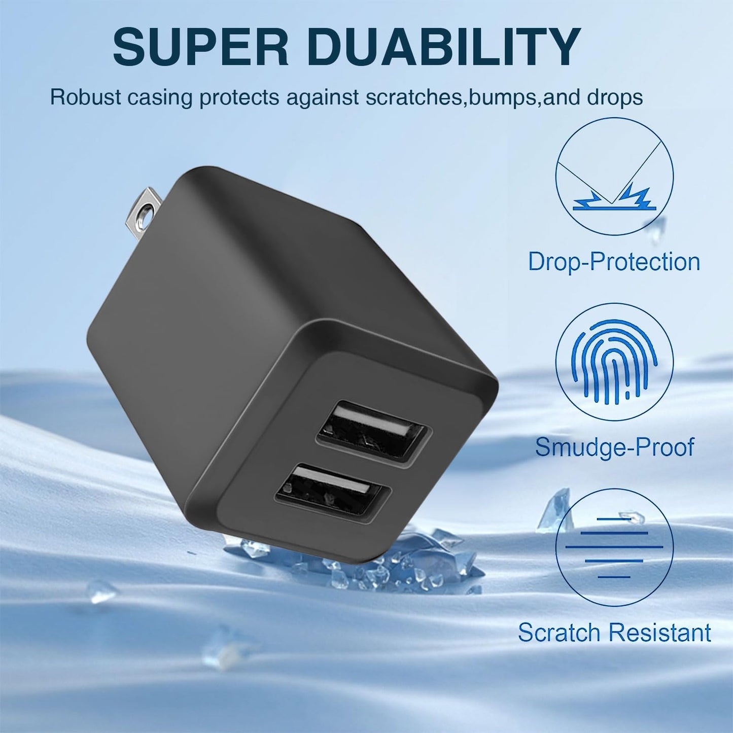REKNA USB Wall Charger, Dual Port USB Cube Power Adapter Charger Plug Block Charging Box, Dual Port Wall Fast Charging Adapter, Compatible for i Phone