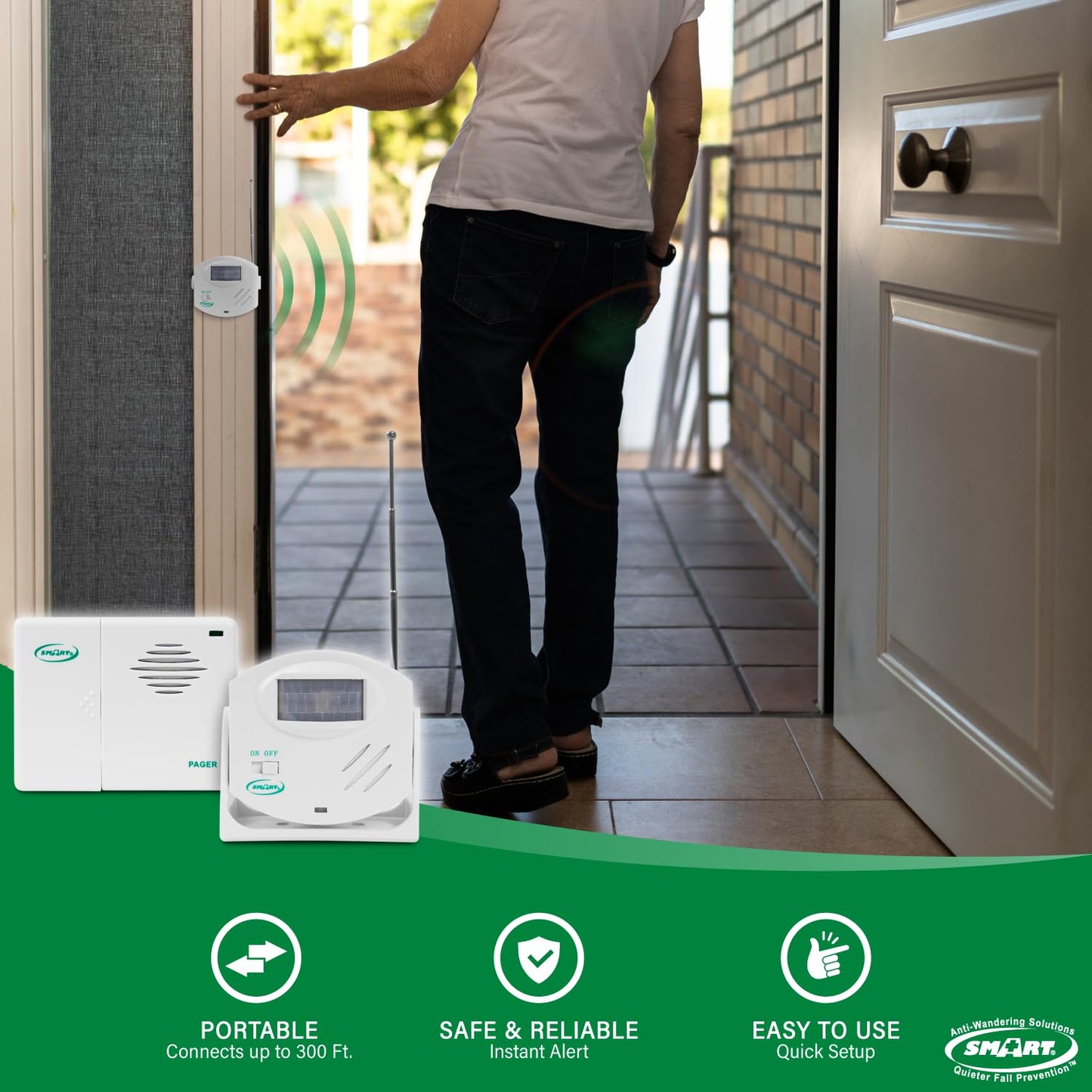 Smart Caregiver Wireless Motion Sensor Alarm System with Pager for Fall and Wandering Prevention | Mountable Motion Detector Alarm Alerts Medical