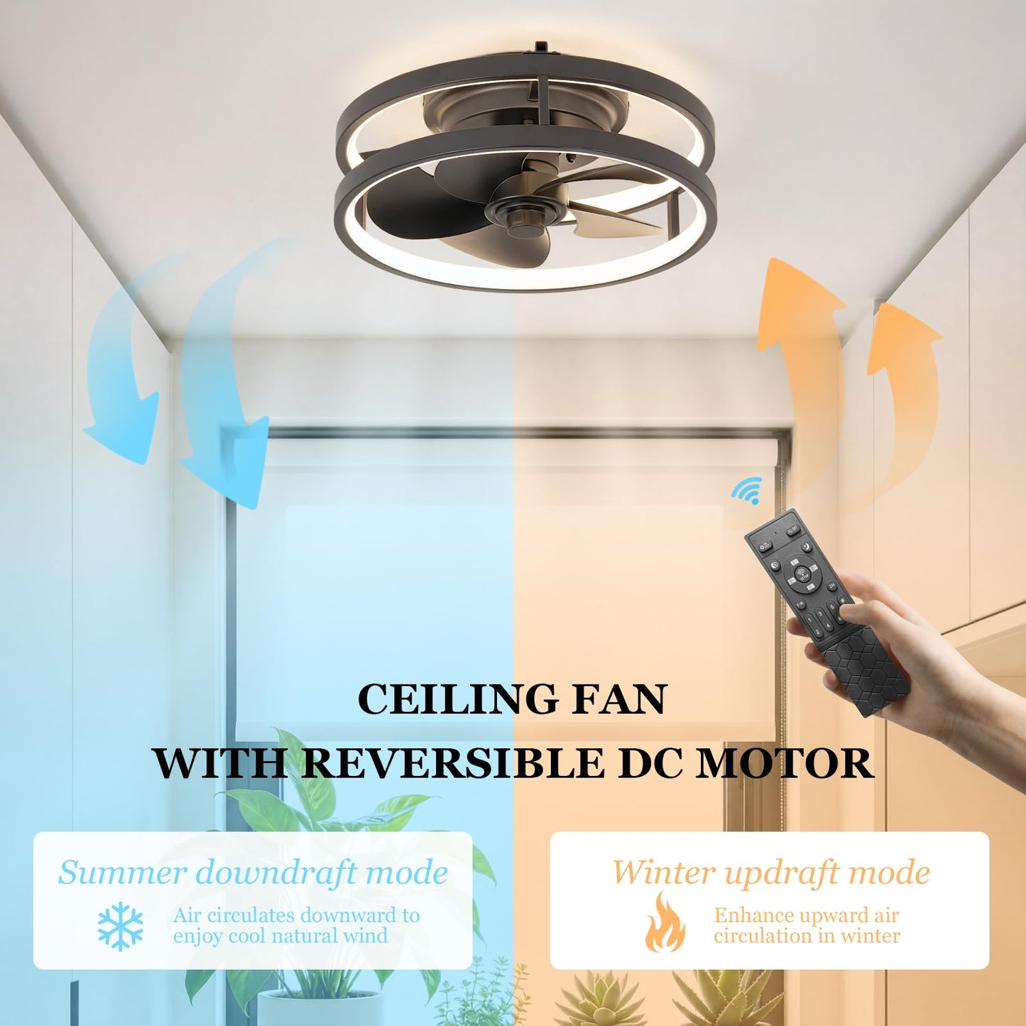 chunnwin Small Ceiling Fans with Lights 13 inch Black