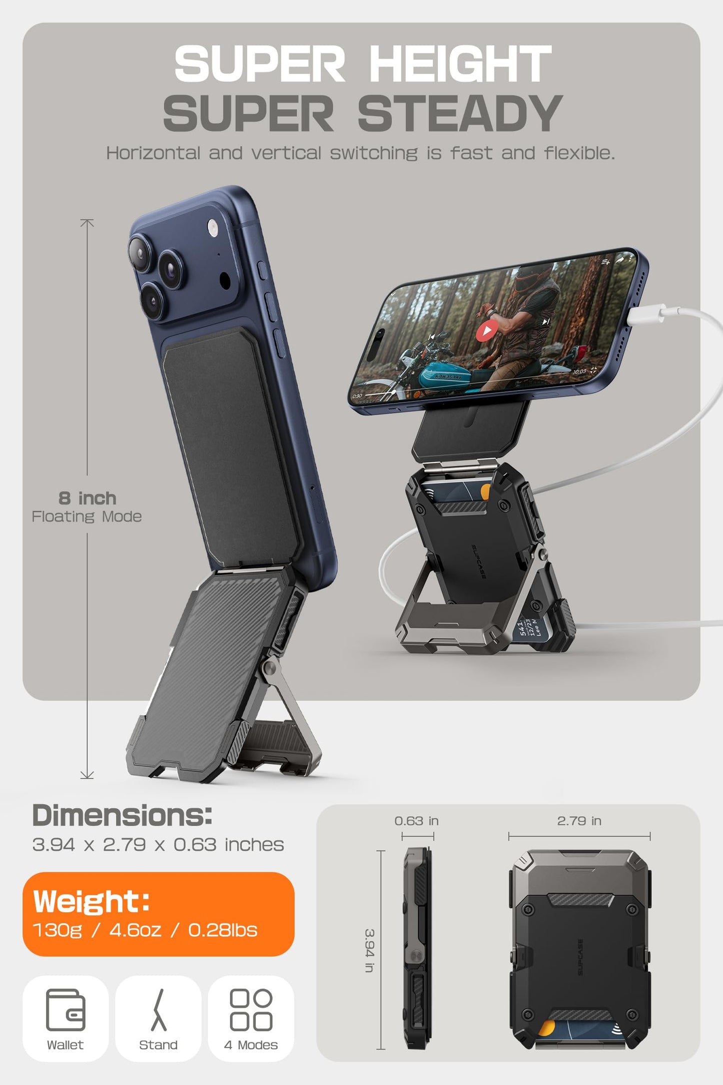 SUPCASE for MagSafe Wallet with Stand, Magnetic Wallet for Men, [Hold 5 Cards] [Adjustable Stand] [RFID Blocking] Phone Credit Card Holder Tripod