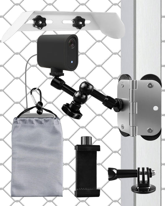 Magnetic Fence Mount with Sunshade and Power Bank Pouch Compatible with iPhone Mevo Start GoPro, Fence Holder Fit for Recording Gamechanger Baseball