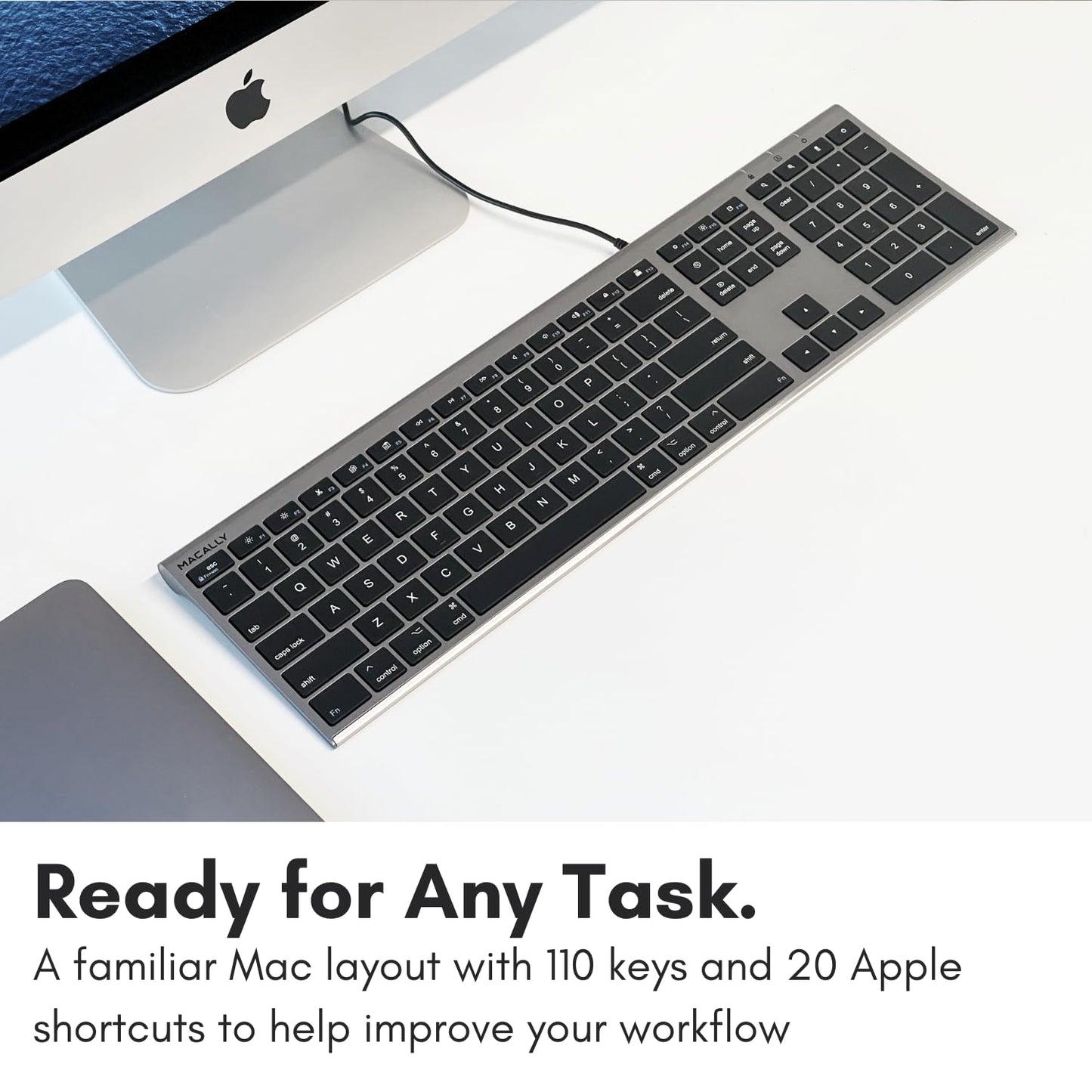 Macally Ultra-Slim USB Wired Computer Keyboard - Works Great as Both a Windows or Wired Mac Keyboard - Compatible Full Size Apple Keyboard