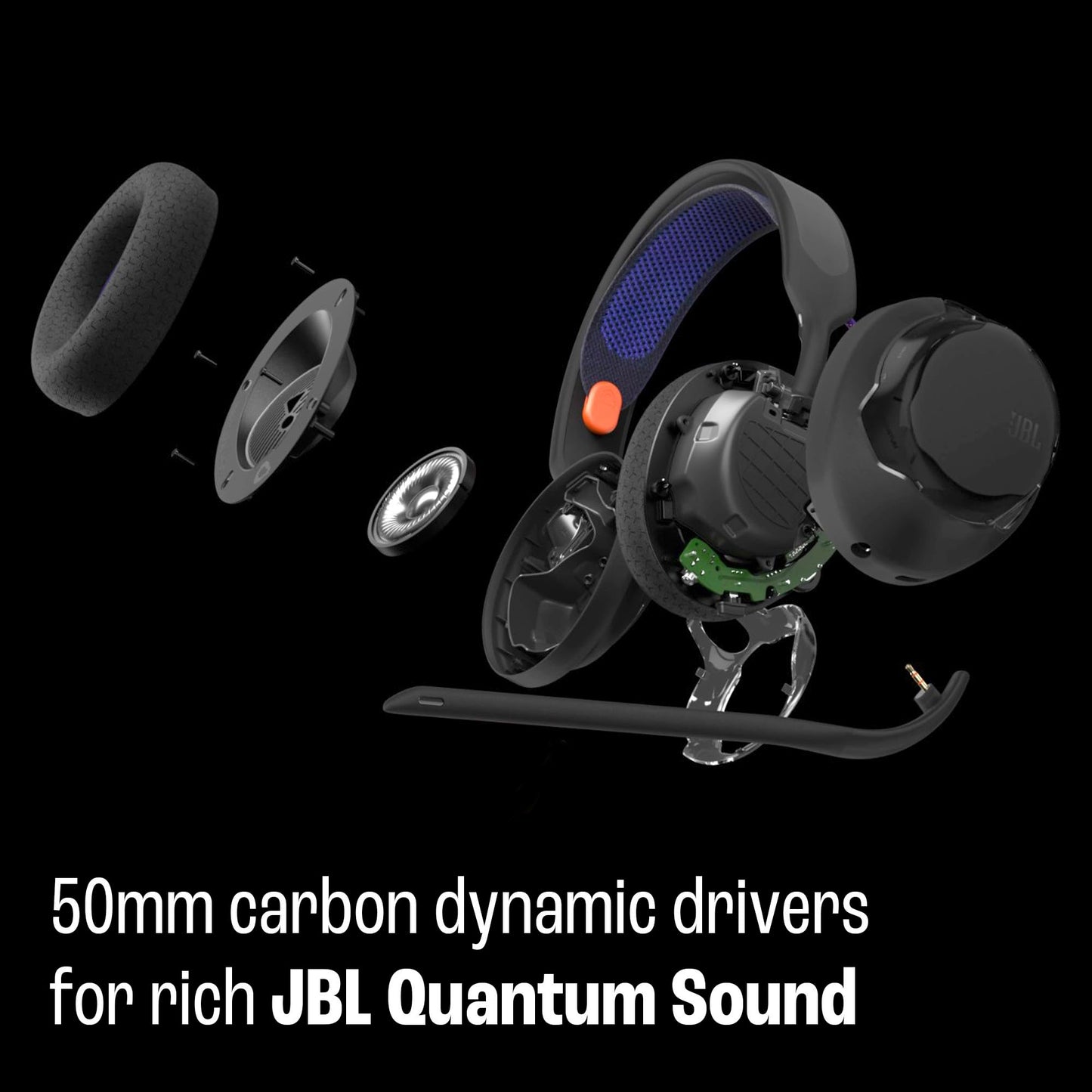 JBL Quantum 250 - Wired multiplatform Gaming Headset, 50mm Carbon Dynamic Drivers for Rich JBL Quantum Spatial Sound, Cardioid Noise Cancelling Boom