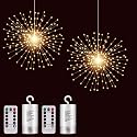2 Pack Hanging Decor Lights,200 LED Battery Powered Fairy Light, Fireworks Light with Remote, Waterproof Starburst Lights for Gardens Courtyards