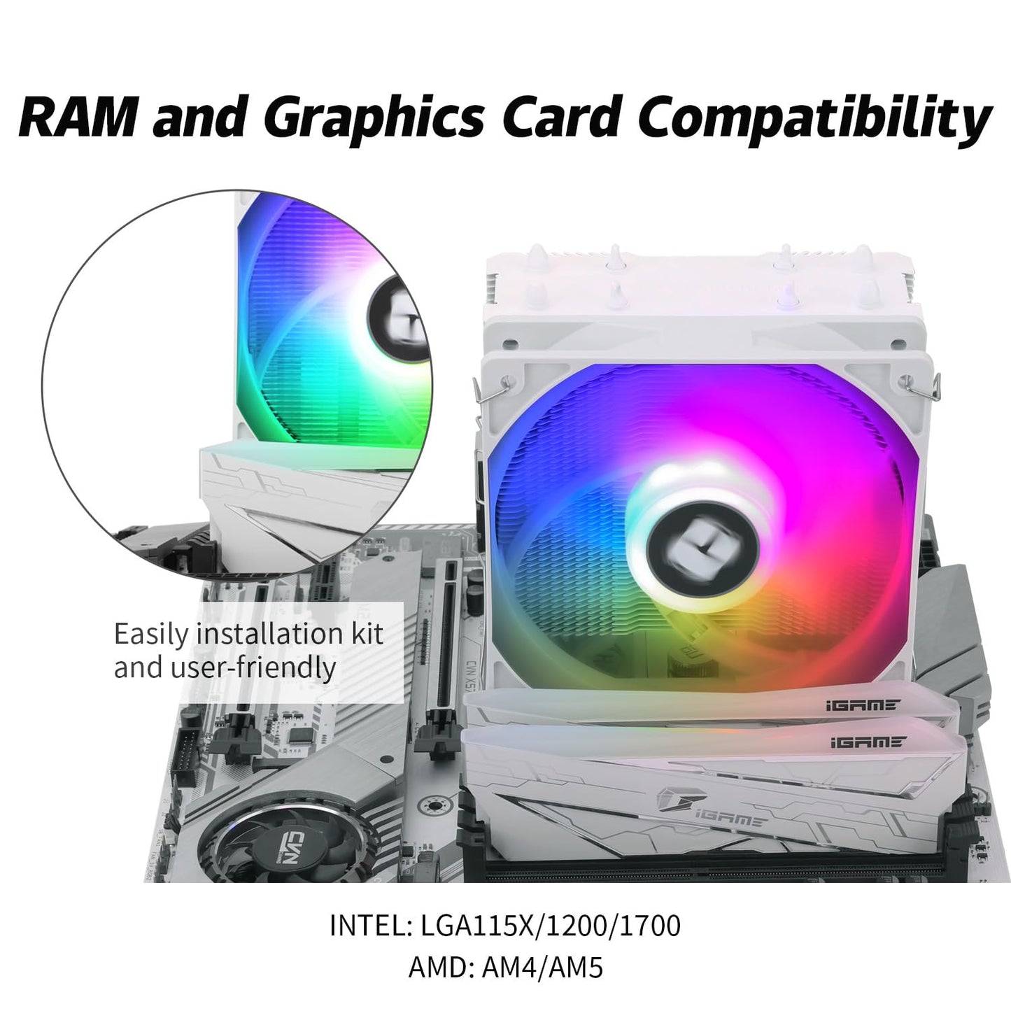 Thermalrlght AssassinX120 SE White ARGB CPU Air Cooler, 4 Heat Pipes, TL-C12CW-S PWM Silent Fan CPU Cooler with S-FDB Bearing, for AMD AM4 AM5/Intel