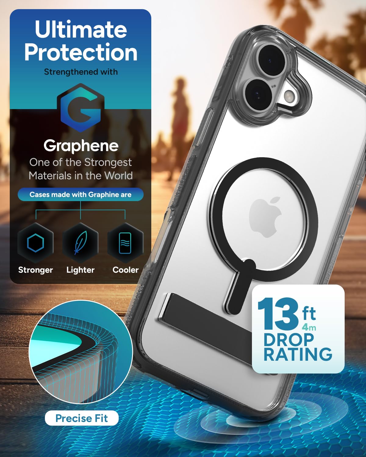 ZAGG Santa Cruz Snap with Kickstand Case for iPhone 16 Plus - MagSafe Compatible, 13ft Military-Grade Drop Protection, Reinforced with Graphene, Slim