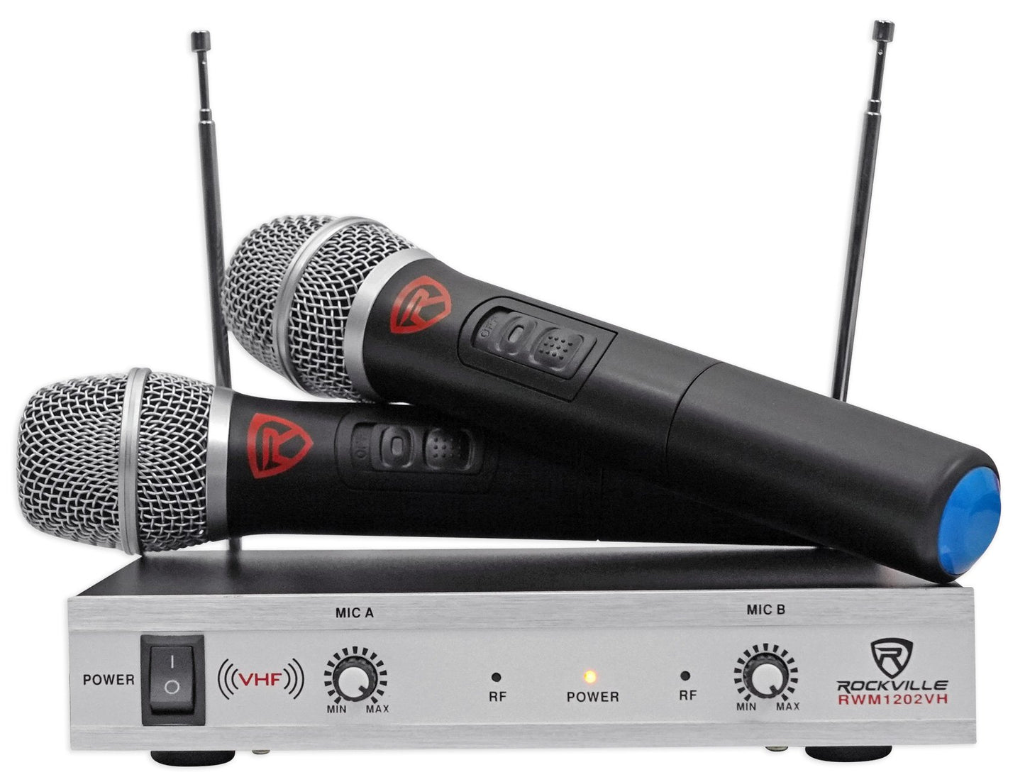 Rockville RWM1202VH VHF Wireless (2) Handheld Microphone System, Metal Receiver, Dual Filter, Ultra Signal Stability, Low Power Consumption, Perfect