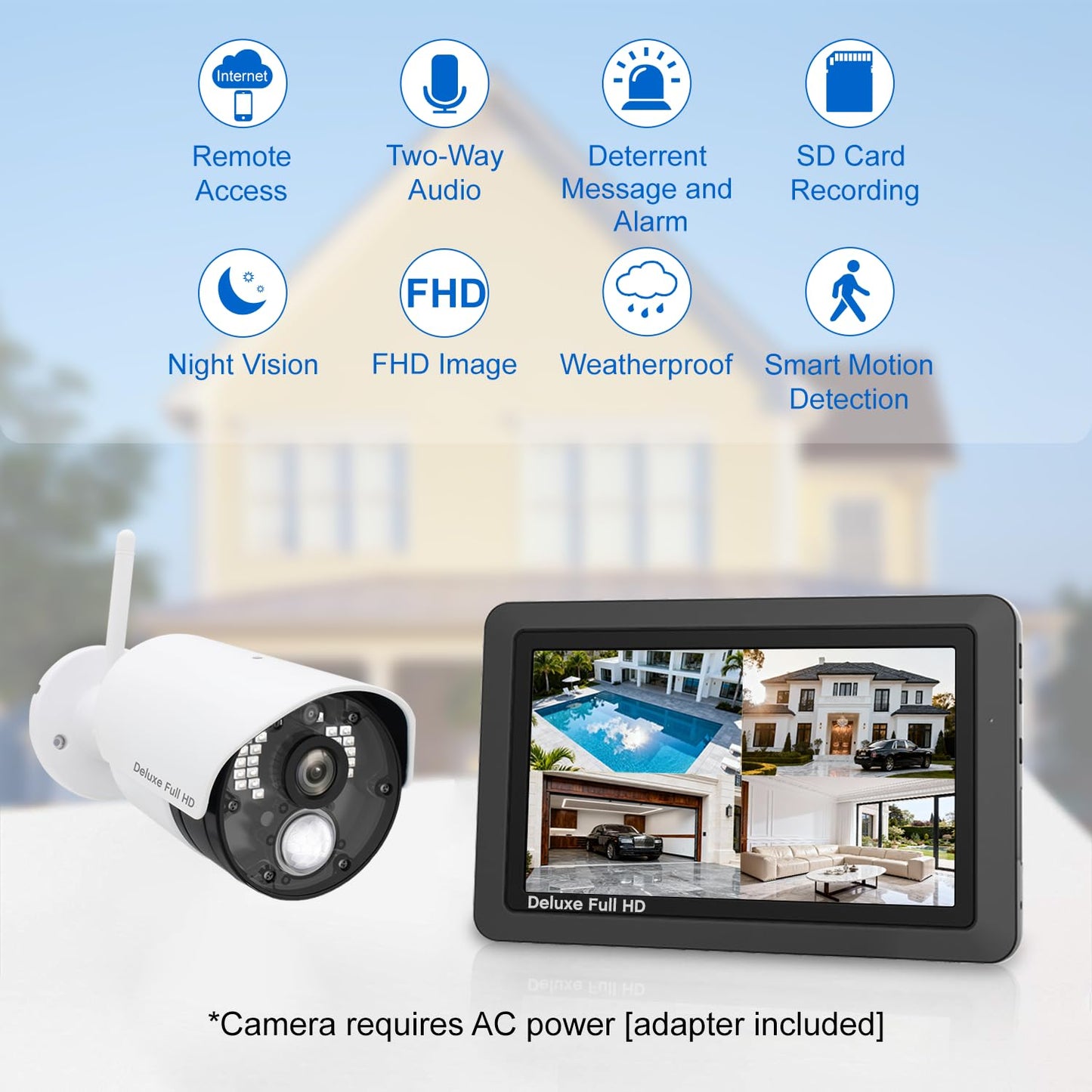 CasaCam GuardianCam Deluxe | 2 1080p Cameras and one 7" Touchscreen Monitor | Wireless Camera System | AC Powered, Two-Way Audio, Free APP, 32GB SD