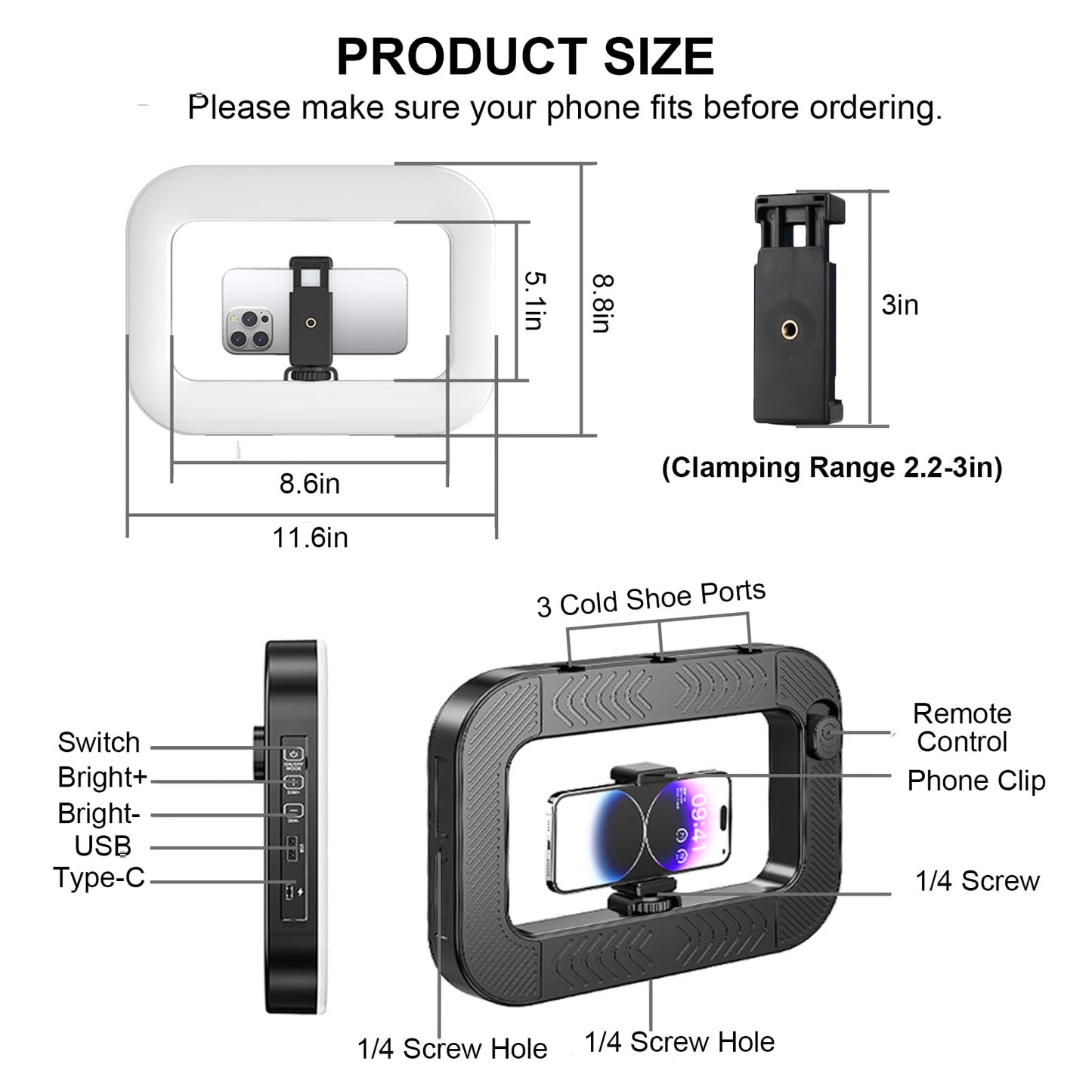 Phone Ring Light for Video Recording, Smartphone Video Rig with Light, 8000mAh RGB Portable LED Selfie Kit for Camera, TikTok, YouTube, Makeup