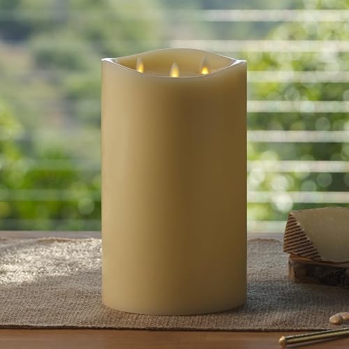Luminara Tri-Flame Flameless LED Candle, Ivory 5.8" x 9.7", Moving Flame Real Wax Home Decor Battery Operated Emergency Light, Religious Ceremony Safe