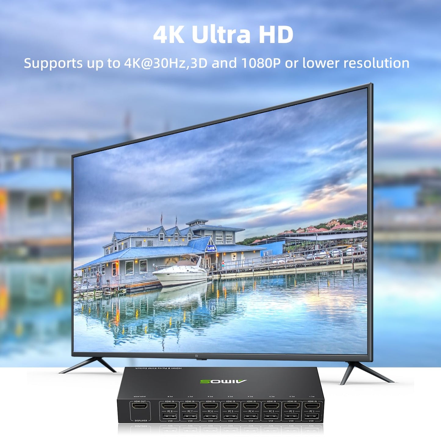 8 Port KVM Switch HDMI 4K@30Hz, USB2.0 HDMI KVM Switch for 8 Computers Share 1 Monitor Keyboard Mouse Printer, Support Hotkey Switch, with Remote