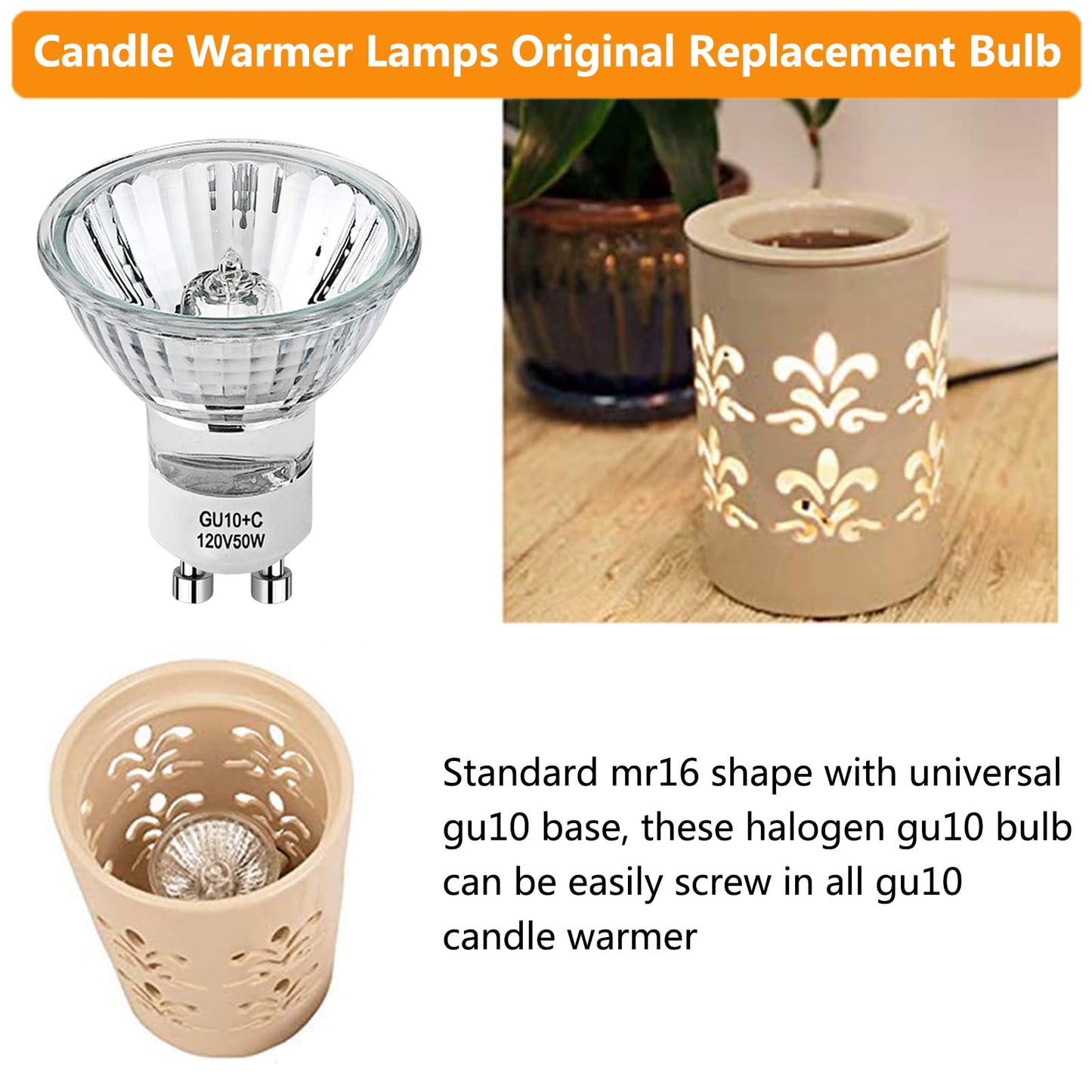 GU10 Halogen Light Bulbs,50W 110-130V Candle Warmer Lamp Bulb ,6 Pack