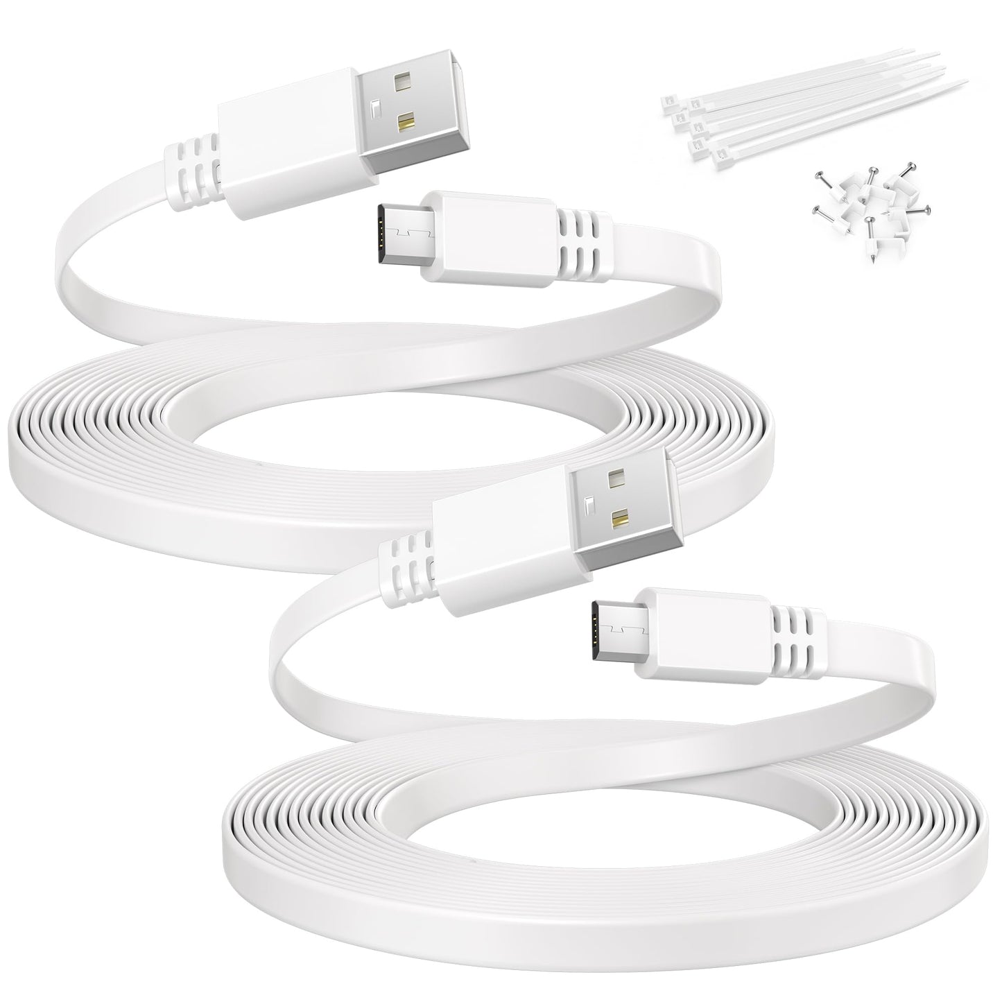 Itramax Micro USB Extension Cable 20FT 2Pack,Flat USB to Micro Long Charging Power Extender Cord Wire Replacement for Security Camera,Blink