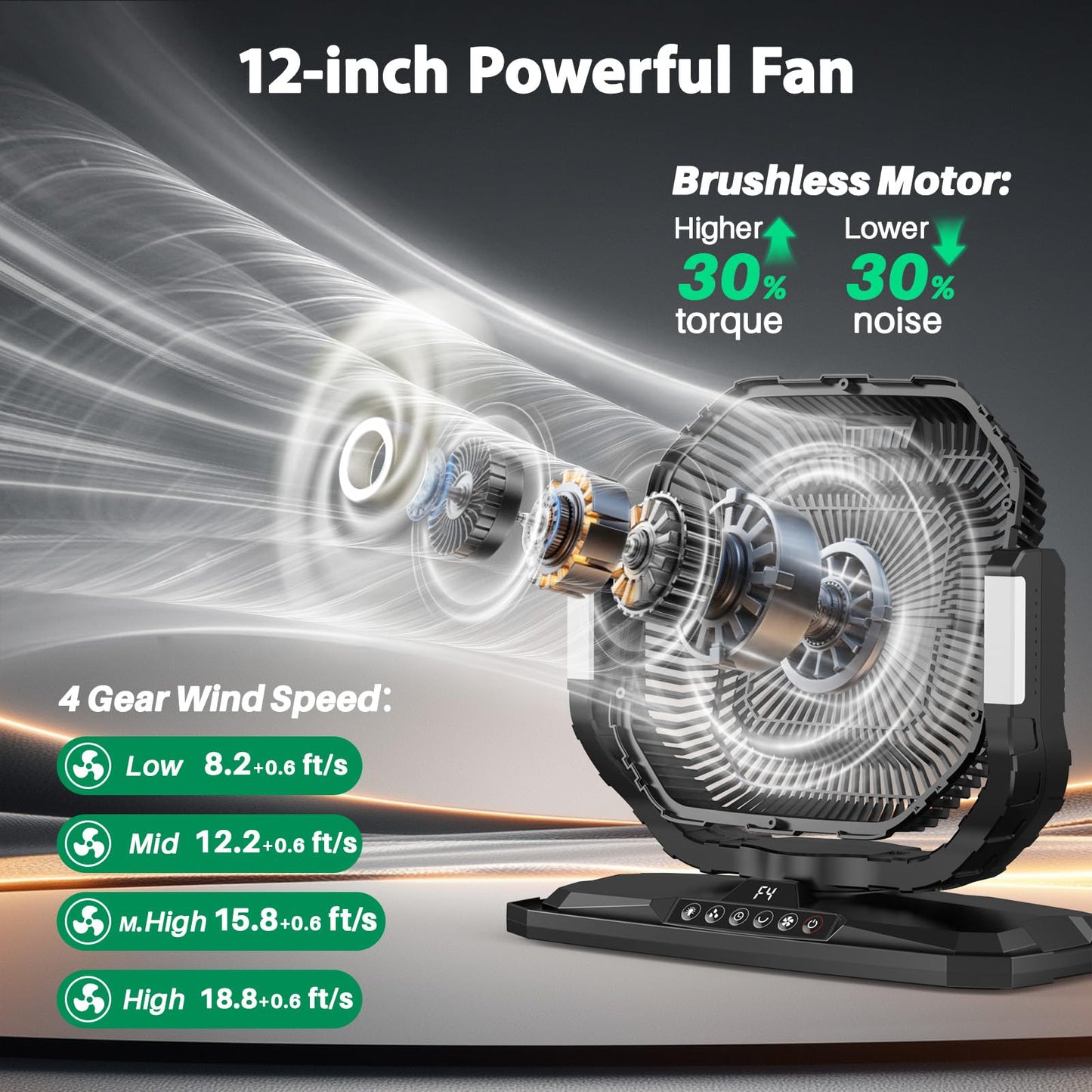 Ausic Outdoor Misting Fan for Outside, 5 Gal 12" Pro Portable Mister Fan with Water Box, 30000mAh Rechargeable Cooling Fan with Adapter, LED Light