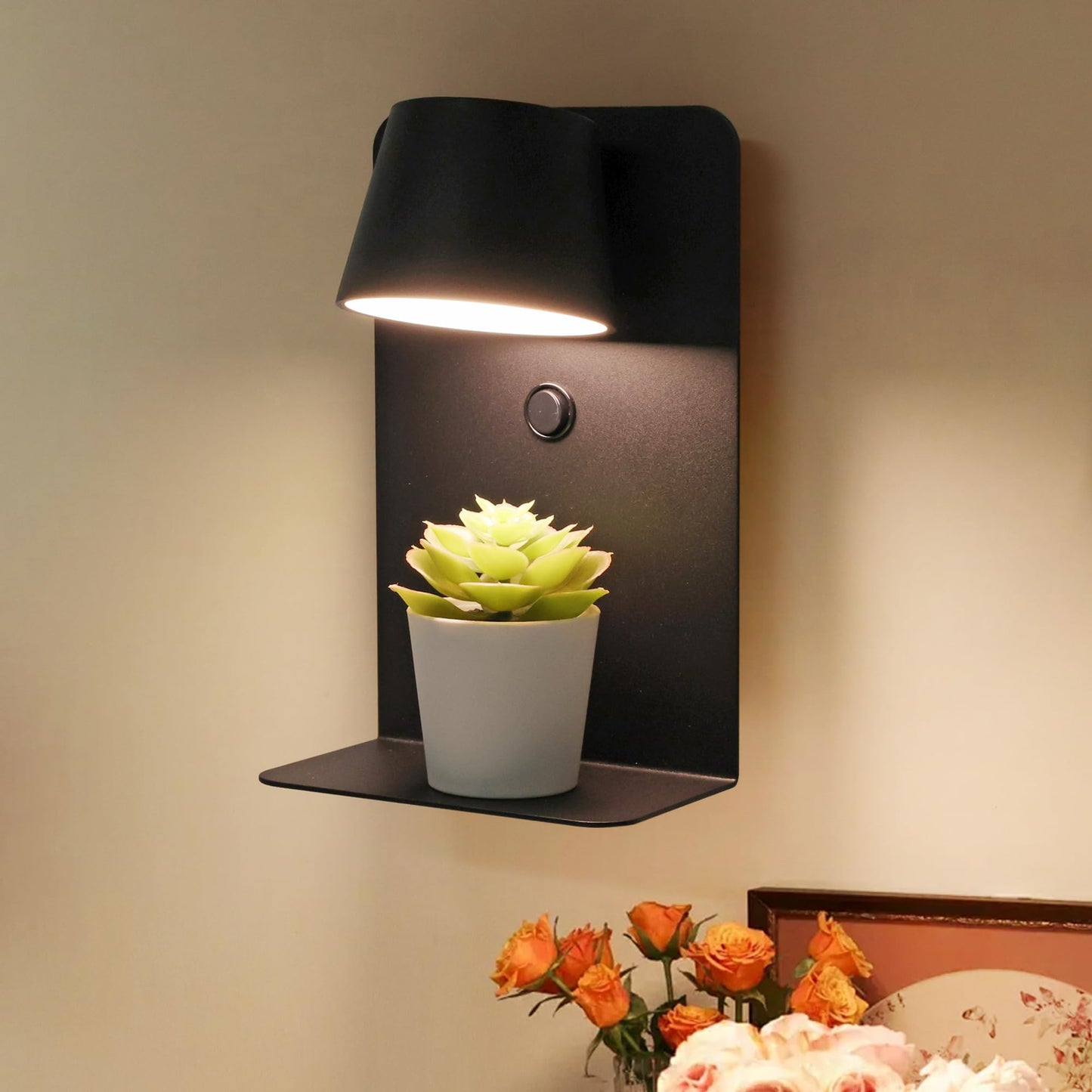 DEC LUCE DECOLUCE LIGHTING Modern LED Plug in Wall Sconce, Dimmable Wireless Wall Light Fixtures with Shelf and USB Port, 6W,600LM, Rotatable Small