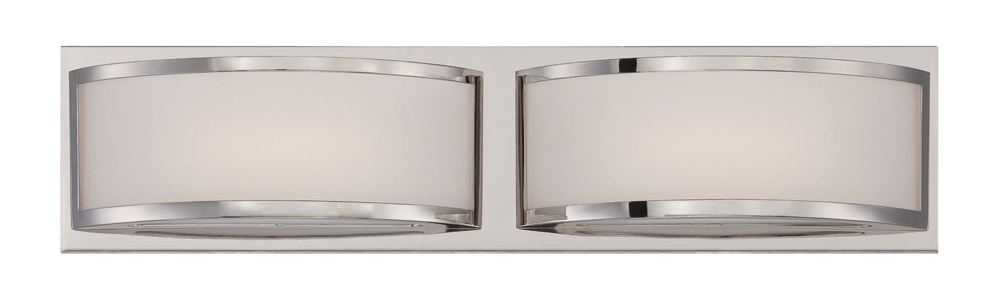 Nuvo Lighting 62/312 Mercer LED Two Light Wall Sconce 9.6 Watt 570 Lumens Soft White 2700K KolourOne LED Technology Frosted Glass Polished Nickel