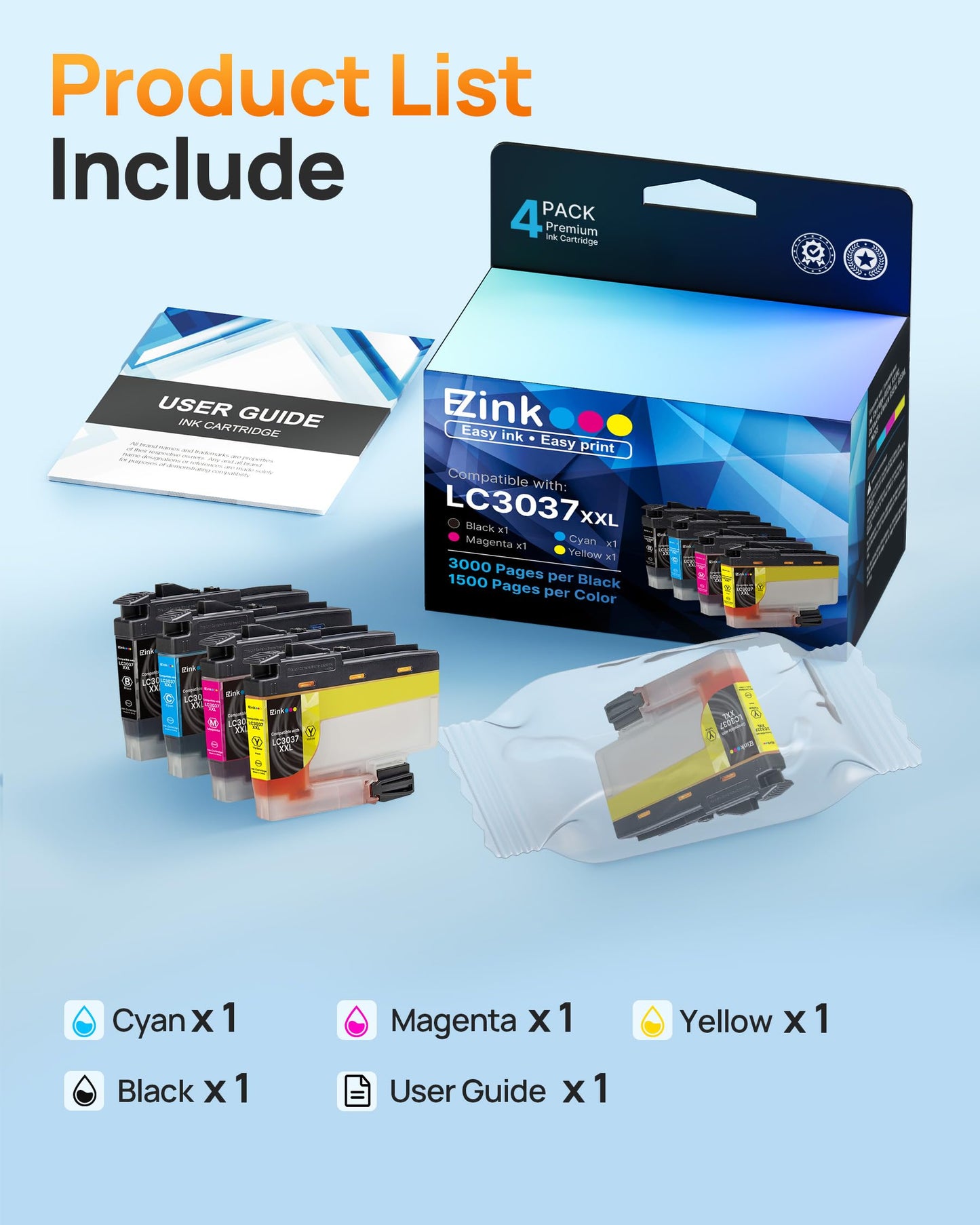 E-Z Ink LC3037 XXL Ink Cartridges for Brother LC3037 Ink Cartridges LC 3037