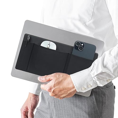 AMOZIFY® 3-Pocket Organizer, Mouse Holder for Laptop Stick On, Adhesive Pouch & External Hard Drive Sleeve, SSD Storage Case for MacBook, Reusable