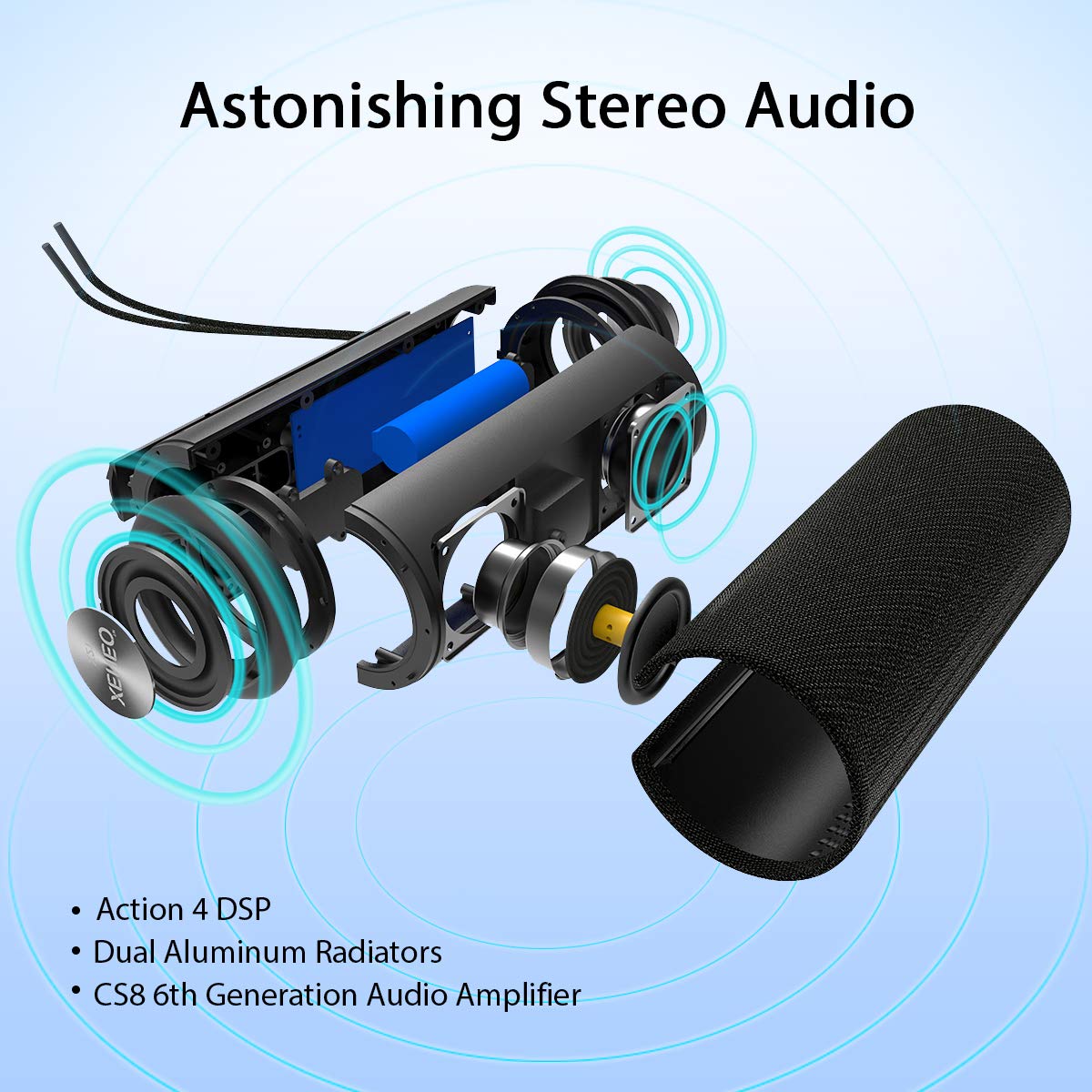 XENEO X21 Portable Outdoor Wireless Bluetooth Speaker Waterproof with FM Radio, Micro SD Card Slot, AUX for Shower - Hard Travel Case Included