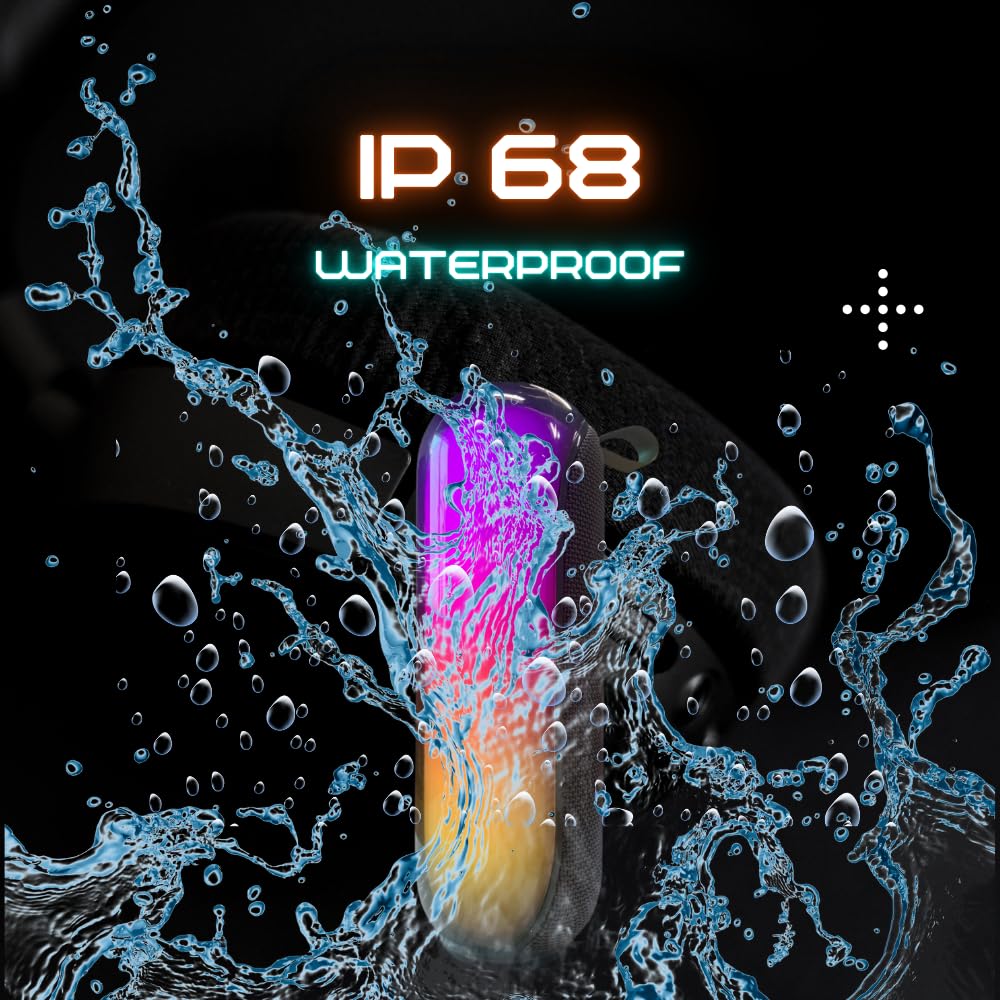 Vernte Portable Bluetooth Speaker with Lights, Powerful Crystal Clear Sound, IPX5 Waterproof, All Day Playtime, BT 5.3, TWS Paring, Sleek Wireless