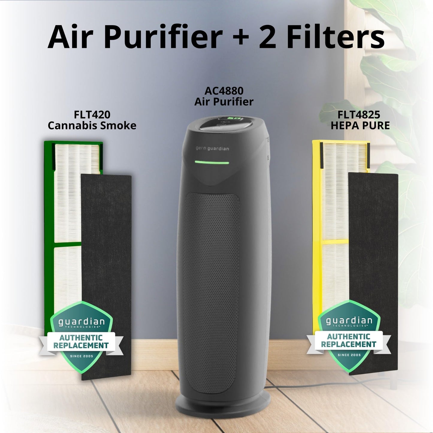 GermGuardian Air Purifier and Cannabis Filter Bundle, Large Rooms Up To 743 Sq. Ft. with Cannabis Smoke and HEPA PURE Filter, Air Quality Monitor
