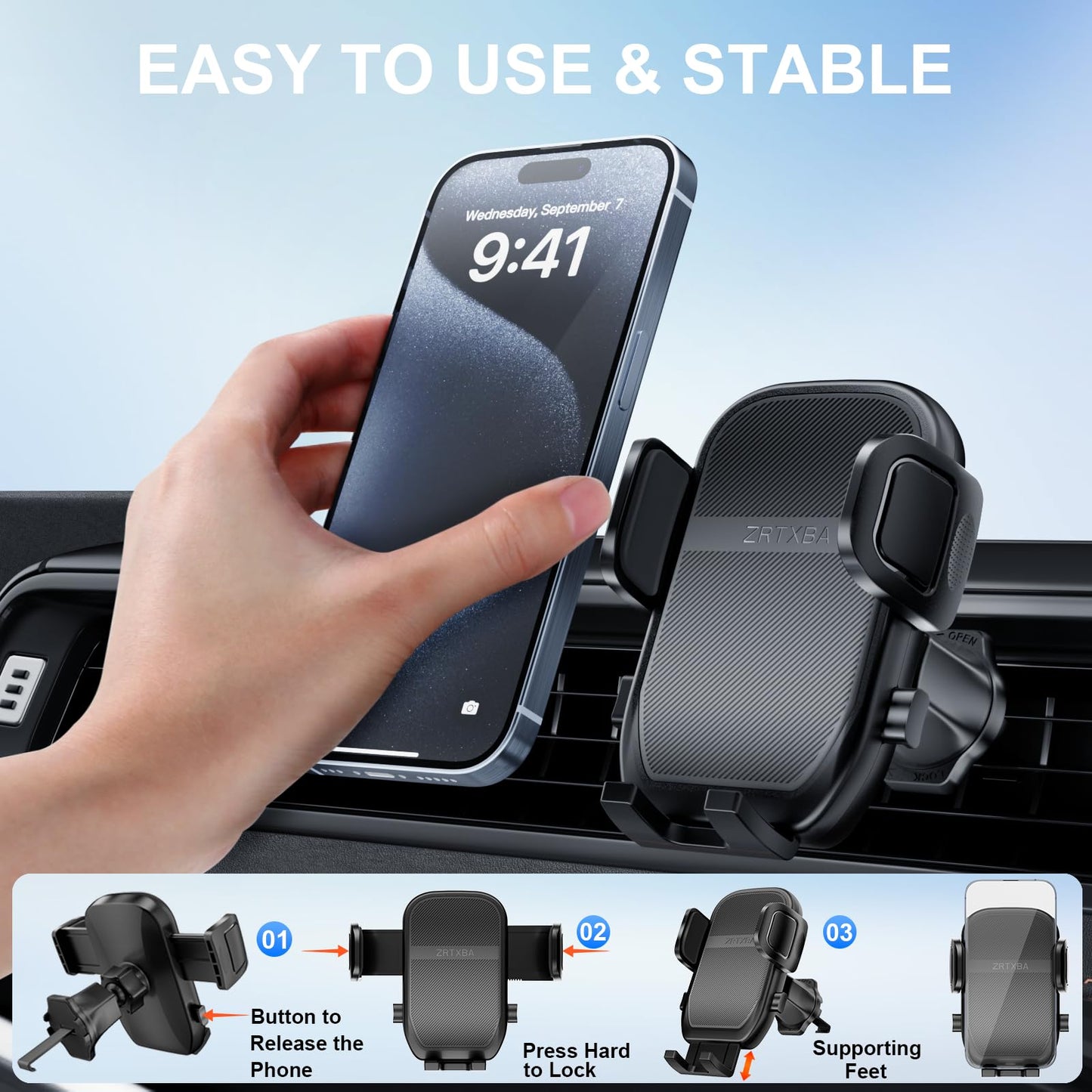 ZRTXBA Phone Holders for Your Car with Metal Hook Clip, Air Vent Cell Phone Car Mount 360° Rotation Car Phone Holder Universal Automobile Cradle Fit