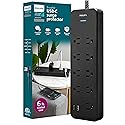 Philips 9-Outlet Surge Protector with USB Charging, 6ft Braided Extension Cord, 1USB-A, 1USB-C, 2400J, Adapter Spaced, Black - SPP3983B/37