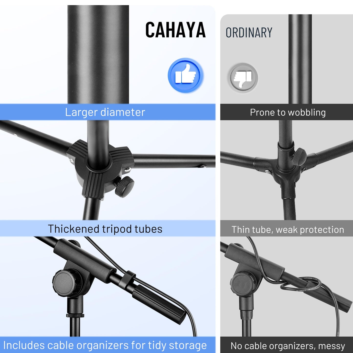 CAHAYA Mic Stand Floor Adjustable - Tripod Boom Arm Microphone Stand with Carrying Bag 2 Mic Clips 3/8" to 5/8" Adapter for Singing Podcast Compatible