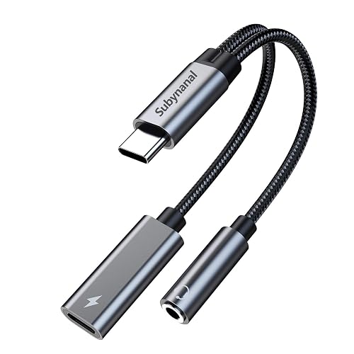 Subynanal USB c to 3.5mm Headphone and Charger Adapter,2 in-1 USB C PD 3.0 Charging Port to Aux Audio Jack and Fast Charging Dongle Cable Cord
