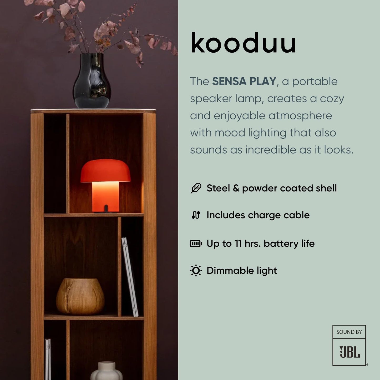 Kooduu Sensa Play Mini Bluetooth Speaker Light with Sound by JBL - Cordless, Rechargeable Speaker & Light with Touch Control for Indoor/Outdoor Use