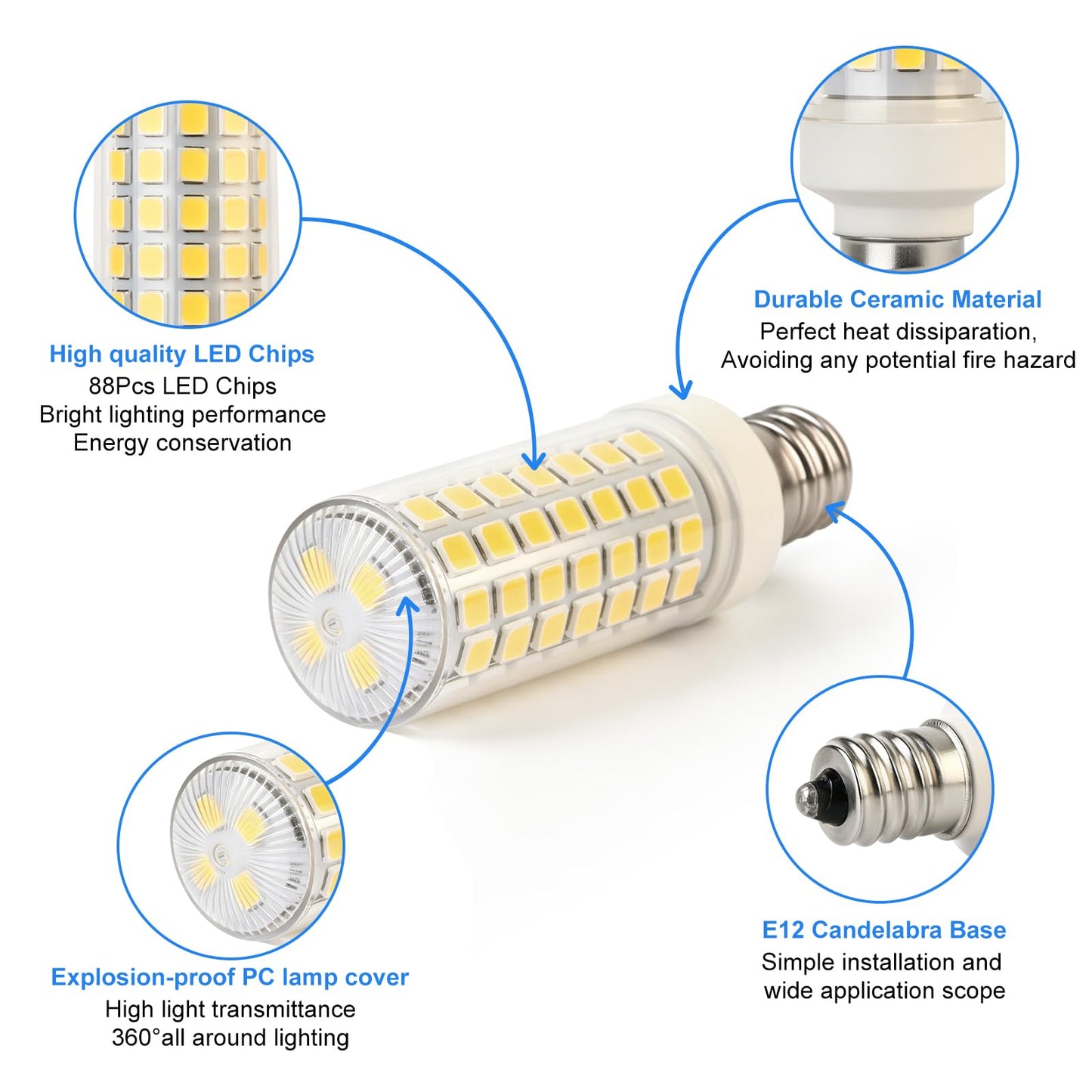 E12 LED Bulb Daylight White 6W Candelabra Light Bulbs 60 Watt Equivalent