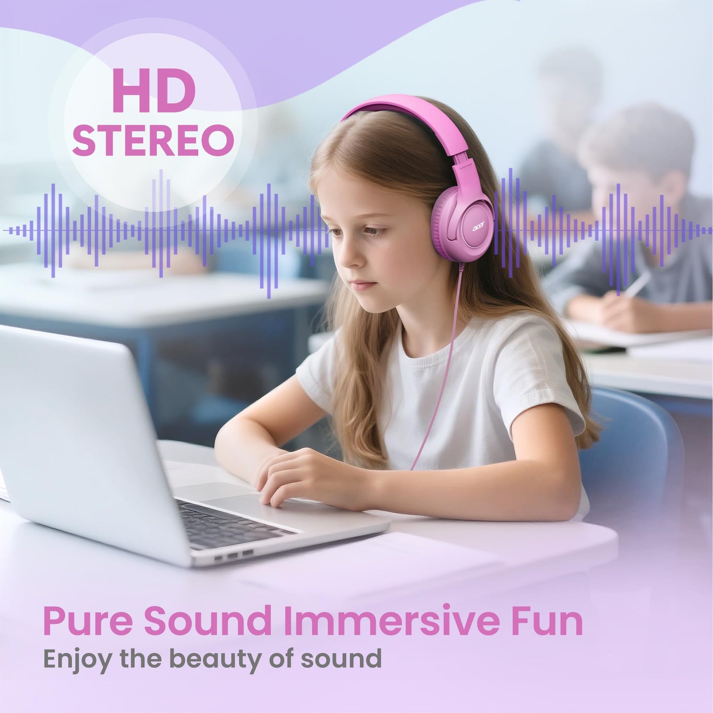 Acer Kids Headphones for School, 85-94dB Limiter, 3.5mm Jack, w/Mic HK03