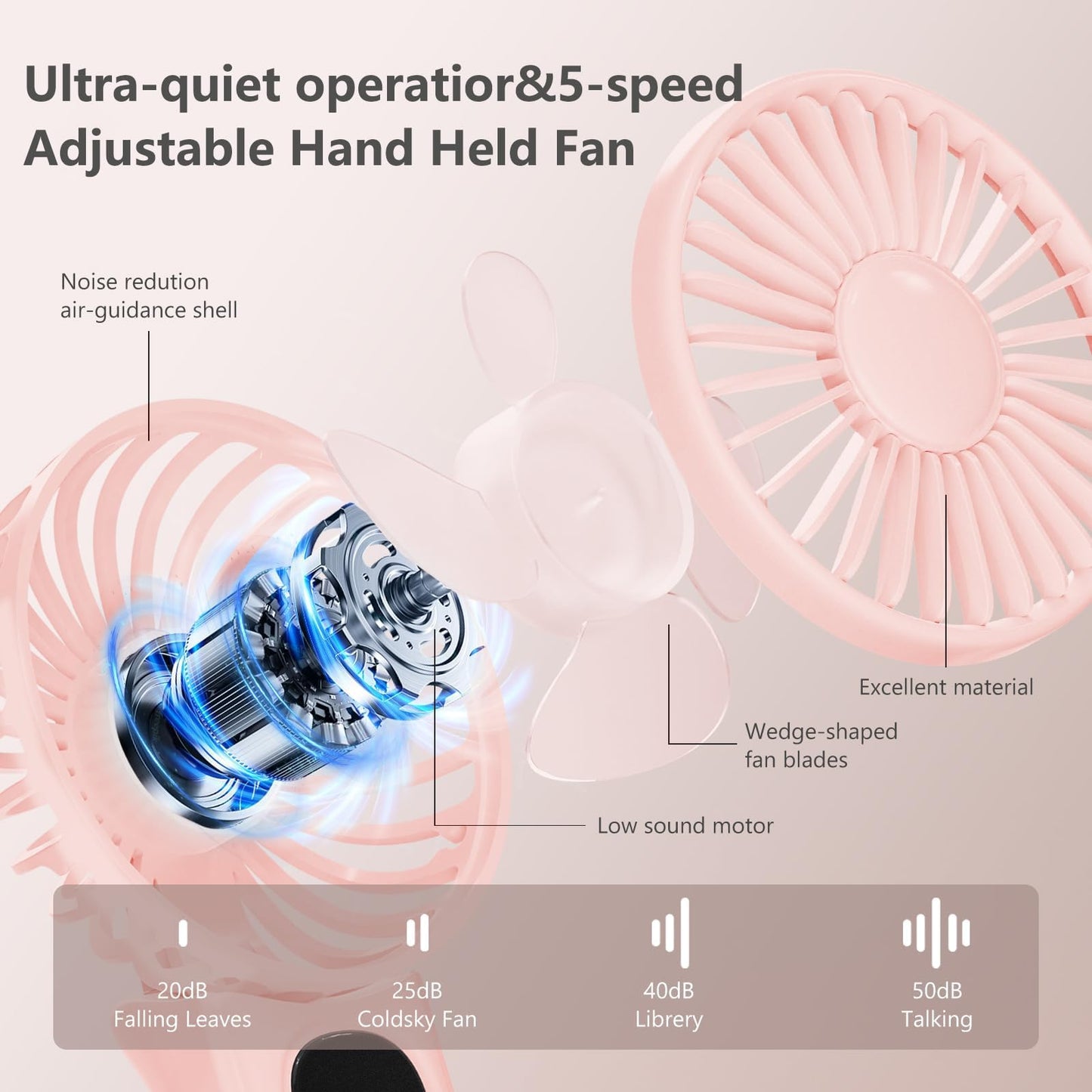 xigmer Portable Fan, 2-Pack Small Handheld Travel Fans, Pink & Purple