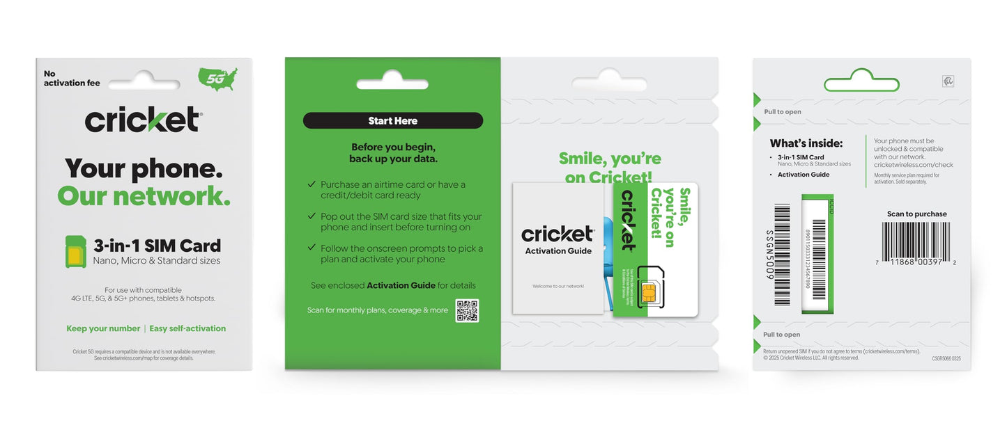 Cricket Wireless BYOD SIM Card Kit 5G, 5G+, 4G, LTE