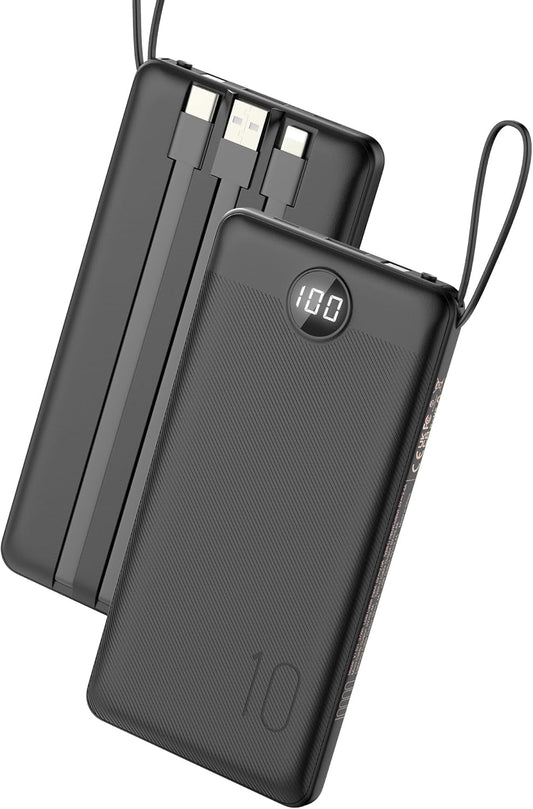 VEEKTOMX 10000mAh Portable Charger with Built-in Cables